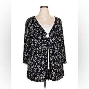 STUDIO 1940 Women Plus Size 2X  Floral Screw Neck 3/4 Sleeve Blouse